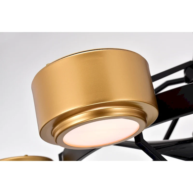 Larissa Matte Ceiling Fan Black+Gold 37-Inch 6-Light Open Metal Cage (Includes Remote)