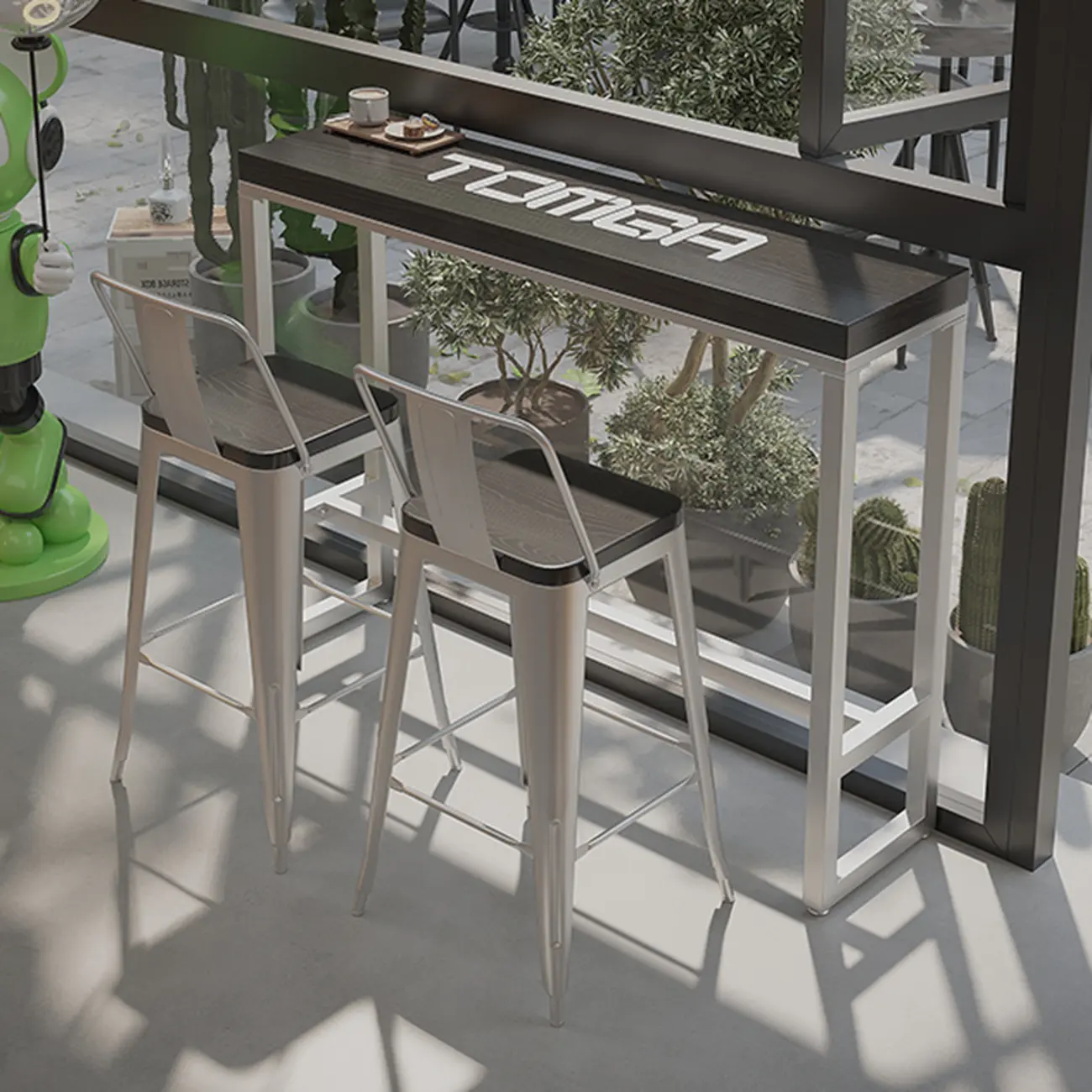 Steampunk Midnight Black Bar Table Set with Backless Stools