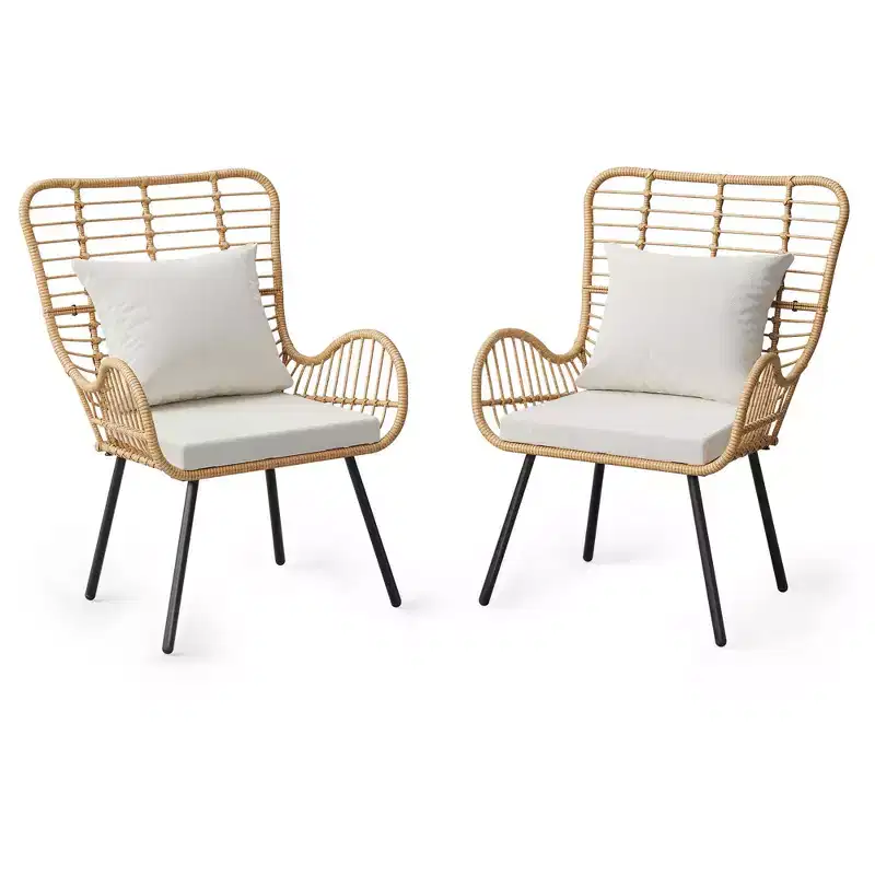 Wicker Chairs Outdoor Set of 2, Indoor/Outdoor Wicker Furniture Patio Chair, All-Weather Club Chair with Water-Resistant Cushions
