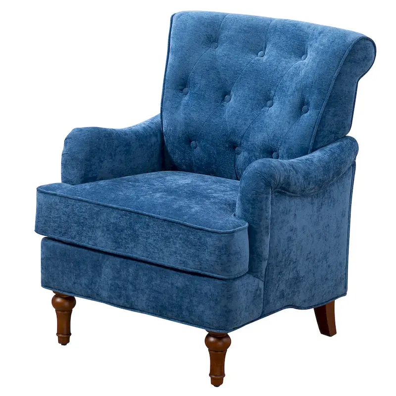 Chenille Fabric Accent Chair with Retro Wooden Legs, High-Density Foam and Spring Cushion, and 300 lbs Weight Capacity