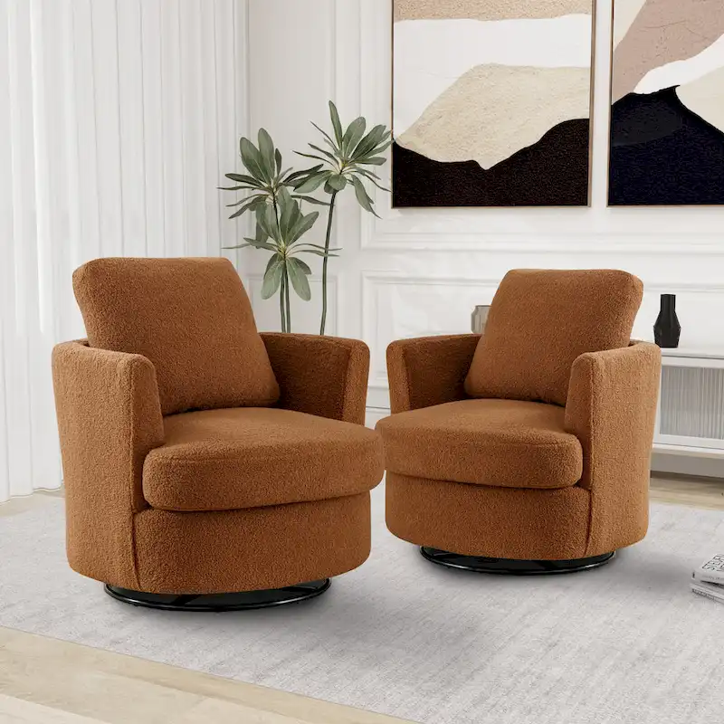 Modern Upholstered Swivel Barrel Chair(Set Of 2)