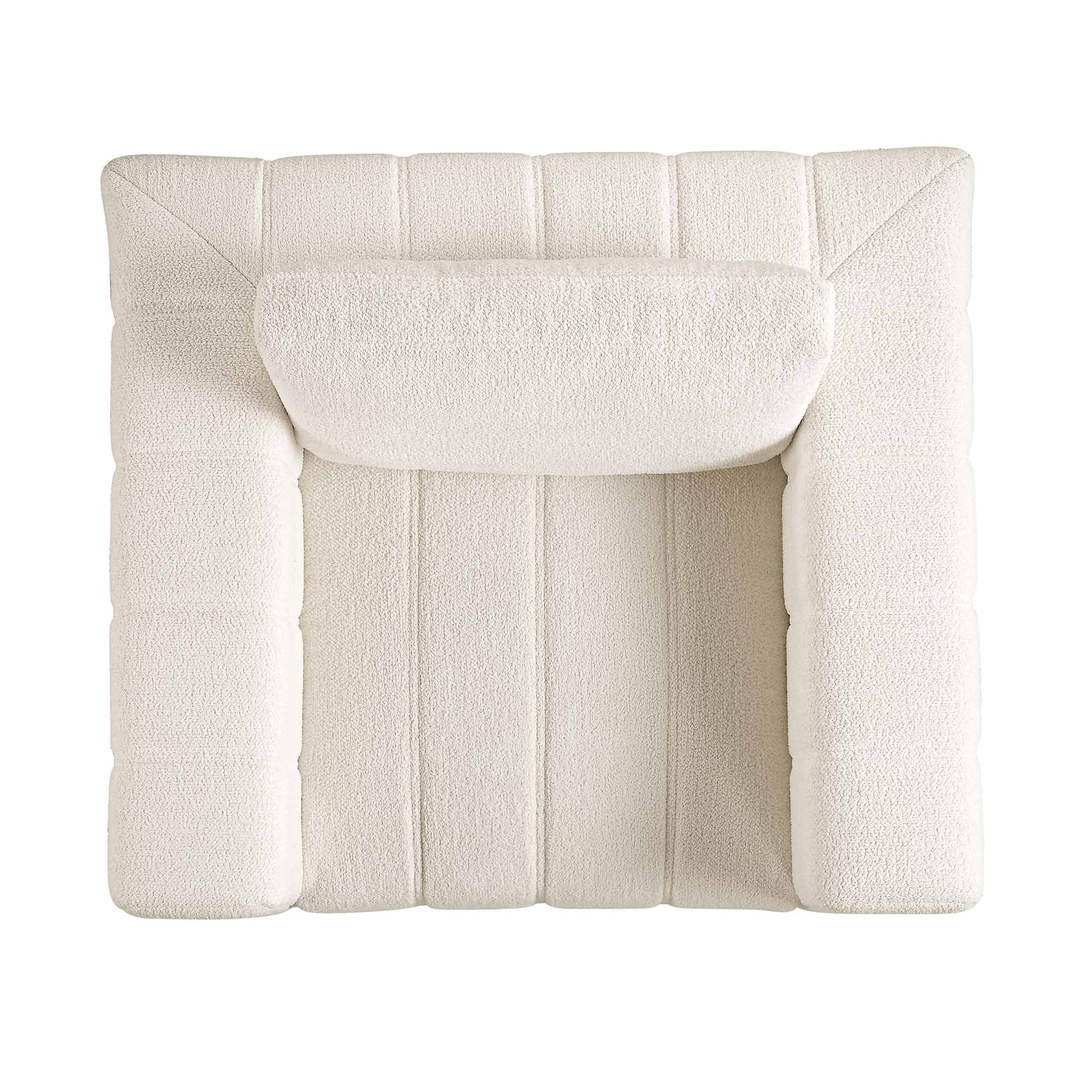 Beige Boucle Sofa with Wooden Base, 1-Seater