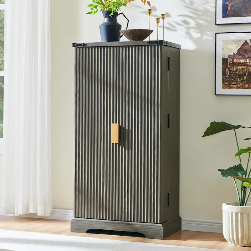 Modern Fluted Pantry Cabinet, Storage Cabinet, Wood Cupboard Organizer