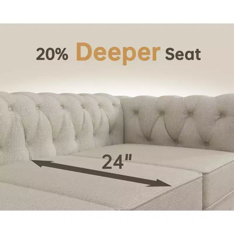 6 Seater 3pcs Linen Chesterfield Couches, Armchair Loveseat Sofa Set Tufted Couch for Living Room -Morden Fort