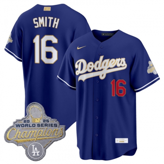 Los Angeles Dodgers 16 Will Smith Royal 2026 Alternate Gold Collection Stadium Stitched Baseball Jersey