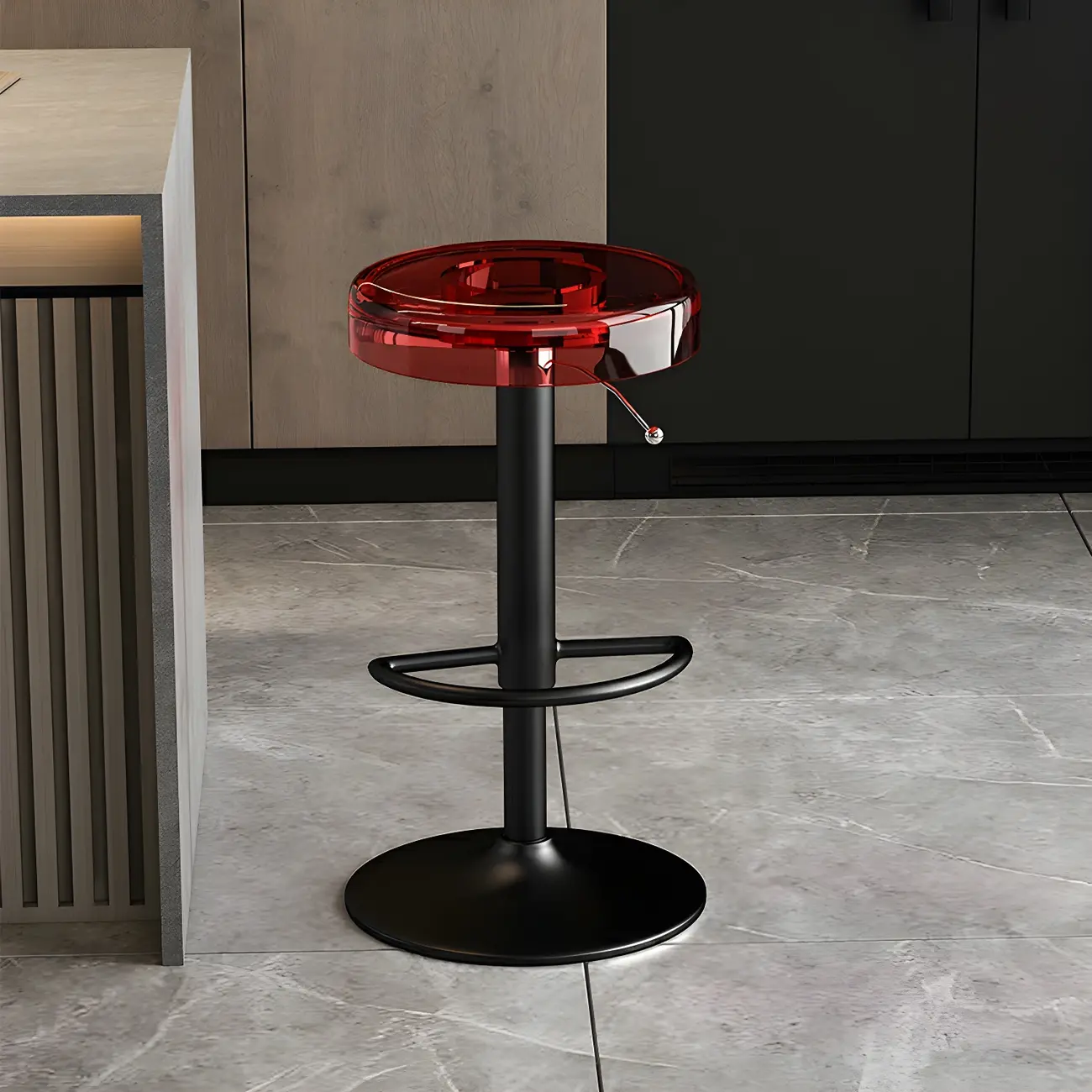 Sleek Metal Clear Acrylic Swivel Adjustable Bar Stool