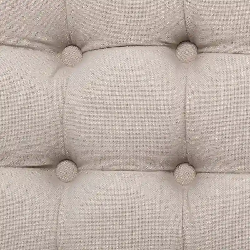 Round Button-Tufted Linen Ottoman – Mushroom / Grey / Antique Gold / Wheat / Bordeaux / Navy / Taupe, Single