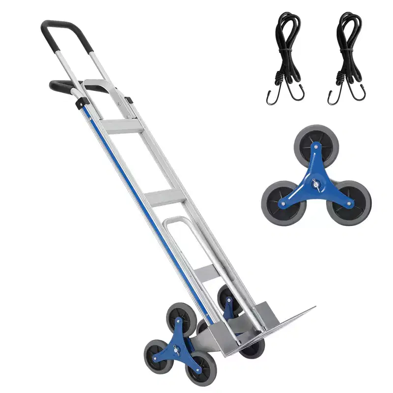 Stair Climbing Cart, Hand Truck 2-in-1 Aluminum Heavy Duty  600LBS Capacity Extendable Base Dual Handles 6 Wheels