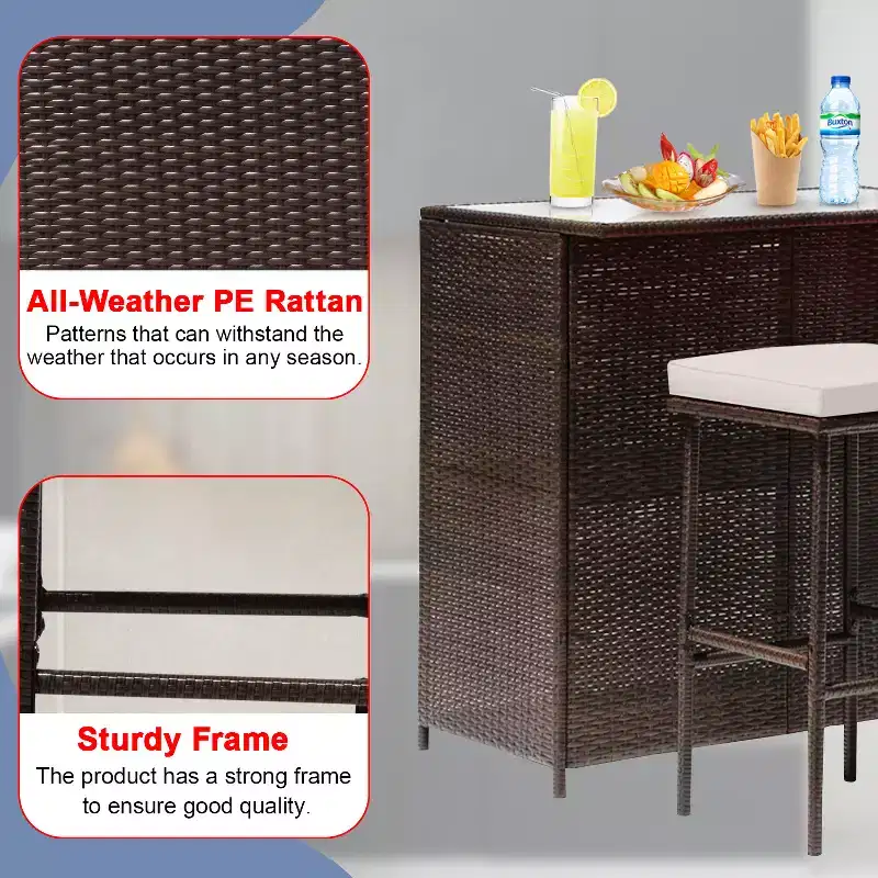 BestMassage Wicker Patio Furniture 3 Piece Rattan Table and Chairs