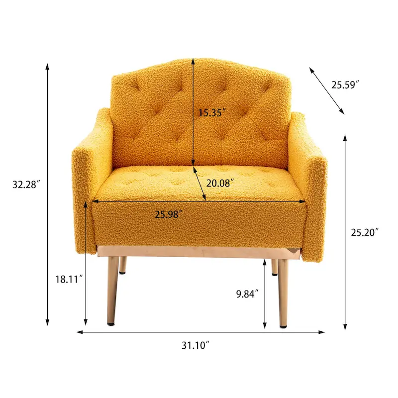 Teddy Fabric Upholstered Tufted Accent Chair With Rose Golden feet