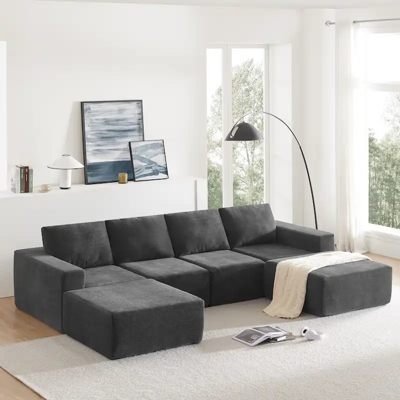 U-Shaped Full Foam Lounge Floor Couch Modular Sectional Sofa