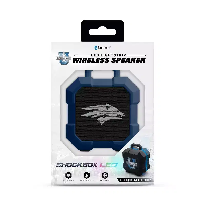 NCAA Nevada Wolf Pack LED ShockBox Bluetooth Speaker: Water-Resistant, USB Chargeable