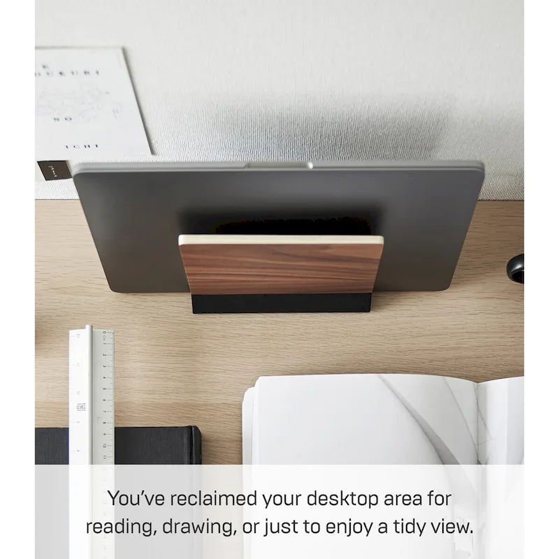 Yamazaki Home Slim Laptop Stand, Steel and Wood - L 2.44 x W 6.3 x H 5.91 inches