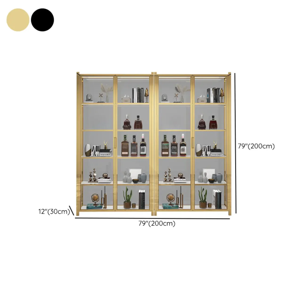 Freestanding Gold Glass Display Cabinet with LED Lights
