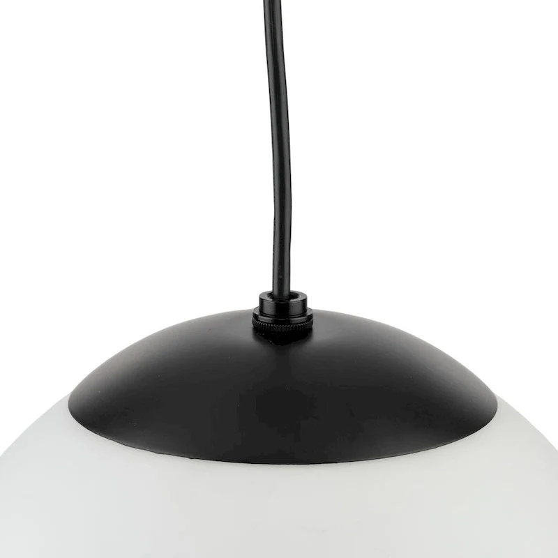 Atwell Collection Matte Black and Opal Glass Globe Large Hanging Pendant Light - 12 in x 12 in x 12.5 in