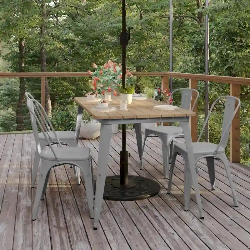 30x60 Commercial Poly Resin Restaurant Table with Umbrella Hole - 30W x 60D x 30H