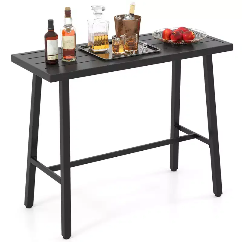 Costway Metal Frame Rectangle Dining Table Accommodates 4-6 People w/ Foot Pedal