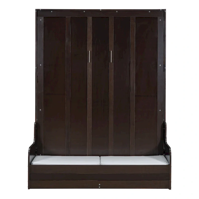 White/Gray/Espresso Queen Murphy Bed with Cushion, Foldable Wall Bed for 1, MDF & Plywood