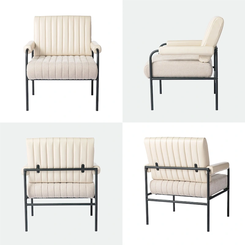 Glitzhome Set of 2 29.5W Leatherette and Fabric Combination Armchairs With Padded Arms - 29.5 W x 34 H x 30 D