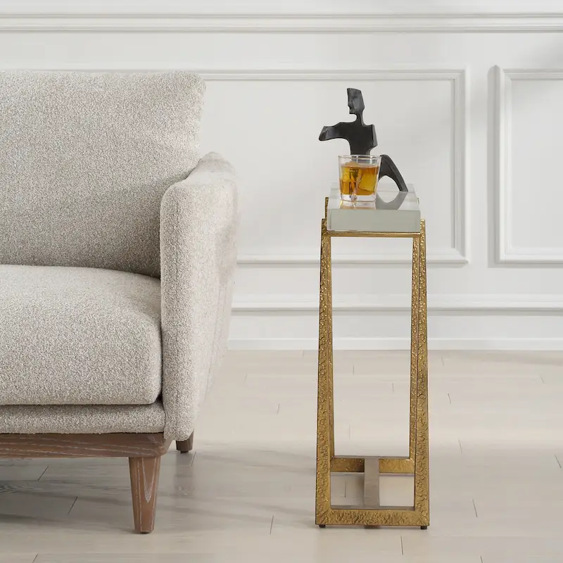 Crystal Top End Accent Table with Metal Legs, 24H x 24W x 8.5D