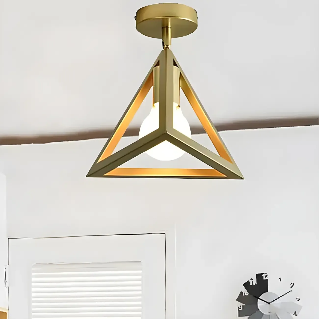 Industrial Brass Dome Semi Flush Metal Ceiling Light