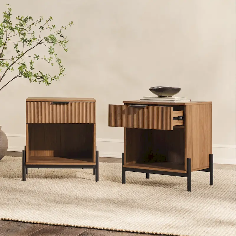 Modern Fluted-Drawer Nightstand (Set of 2)