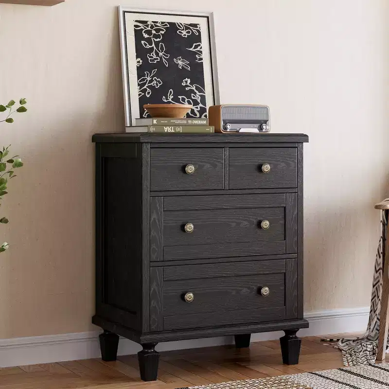 4-Drawer Vintage Wooden Dresser with Carved Handles & Tapered Legs, Spacious Storage Chest of Drawers for Bedroom, Living Room & Entryway