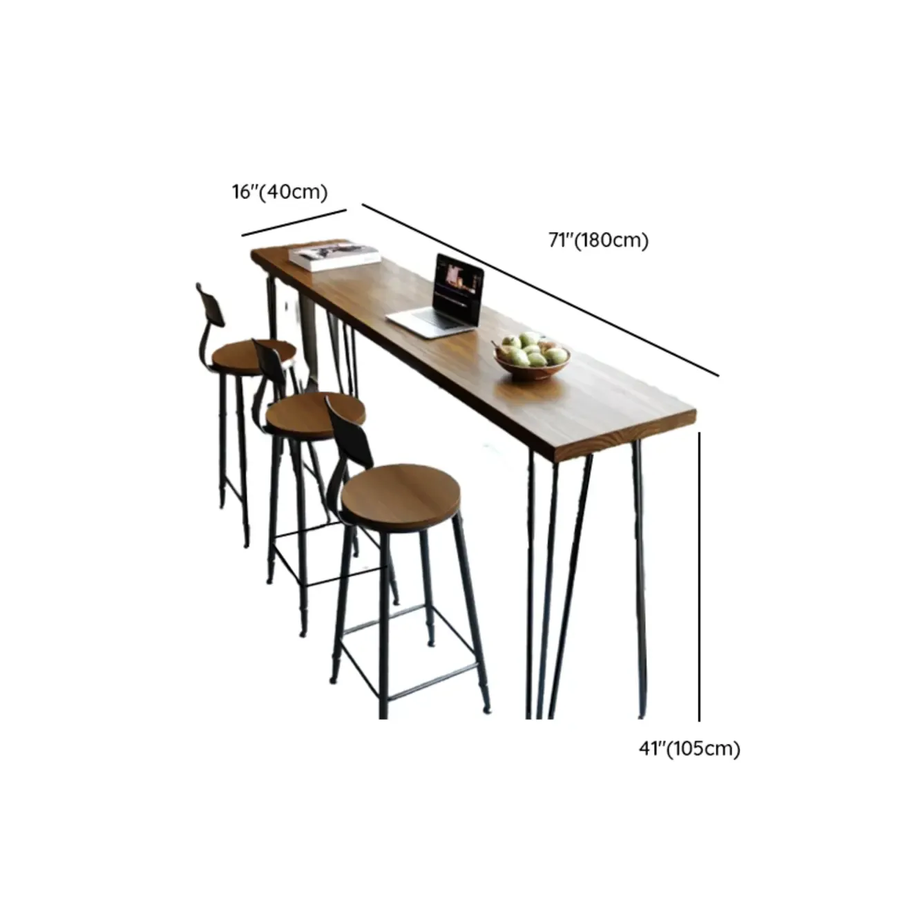 Modern brown wood and metal bar table