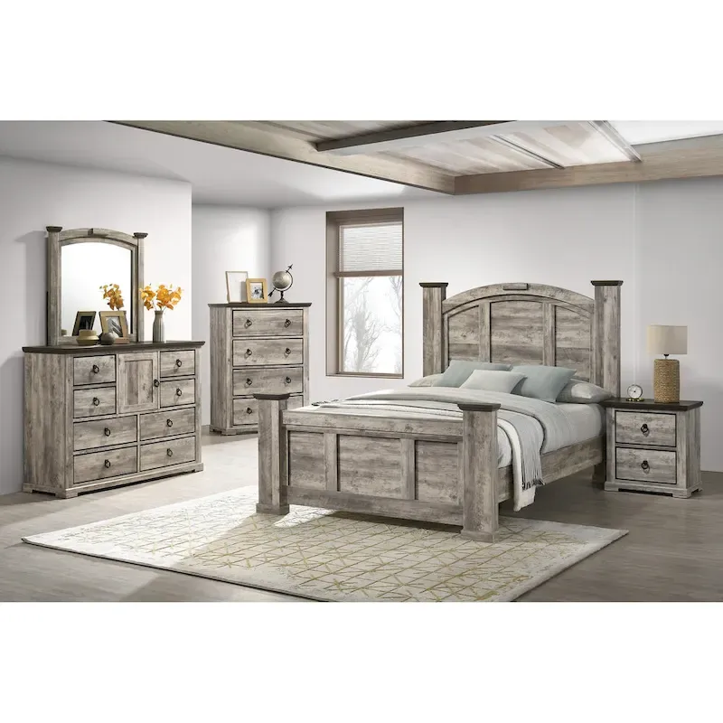 Aimon 3 Piece Gray Rustic Panel Bedroom Set