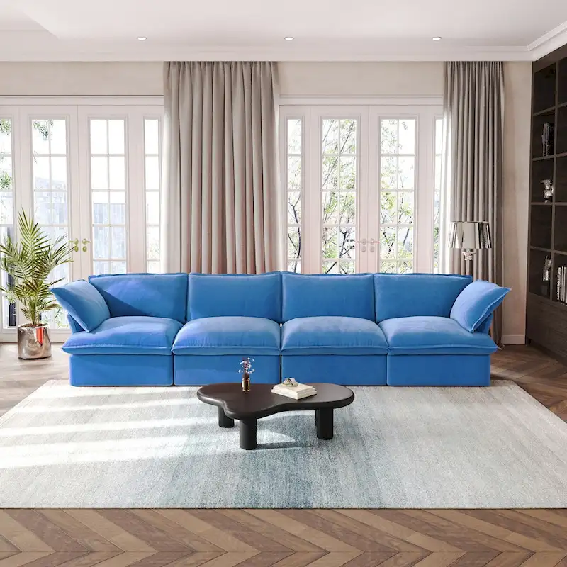 Modular Sectional Sofa Couch, 162.98 Velvet 4 Seater Sofa, Sofa Couch for Living Room Apartment