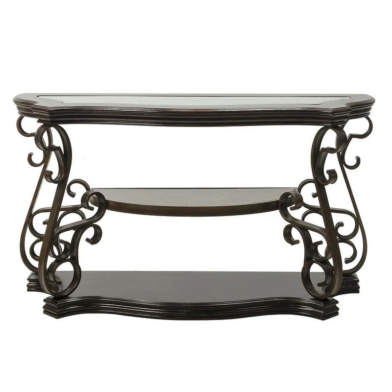 Traditional Retro Console Table with Tempered Glass Top and Middle Shelf