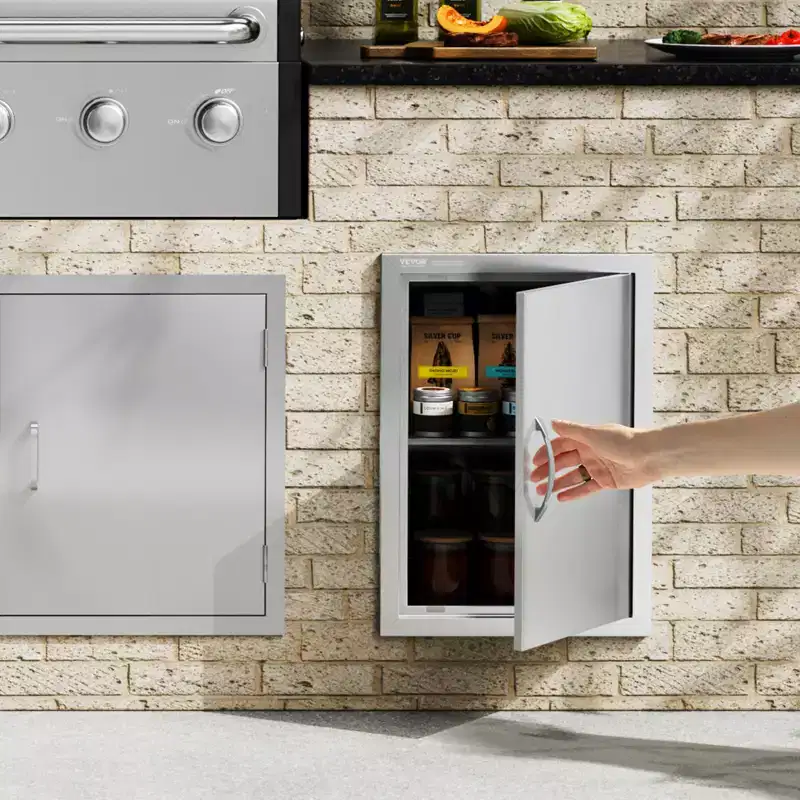 VEVOR BBQ Access Door, 17W x 24H Inch Single Outdoor Kitchen Door, Stainless Steel Flush Mount Door, Wall Vertical Door with Handle