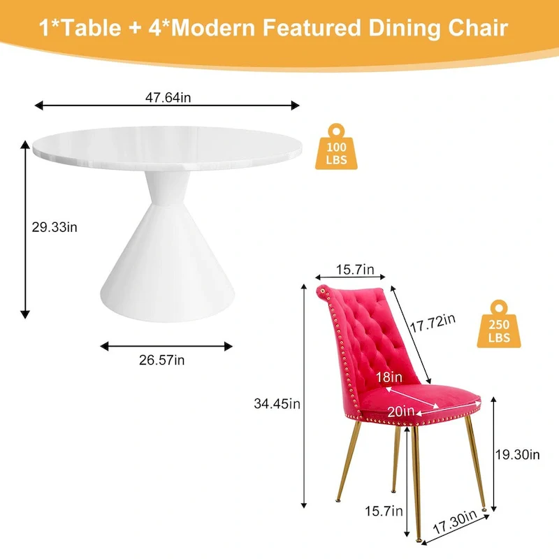 48  Light Luxury White High Gloss Large Countertop Dining Table with Velvet Dining Chair Set