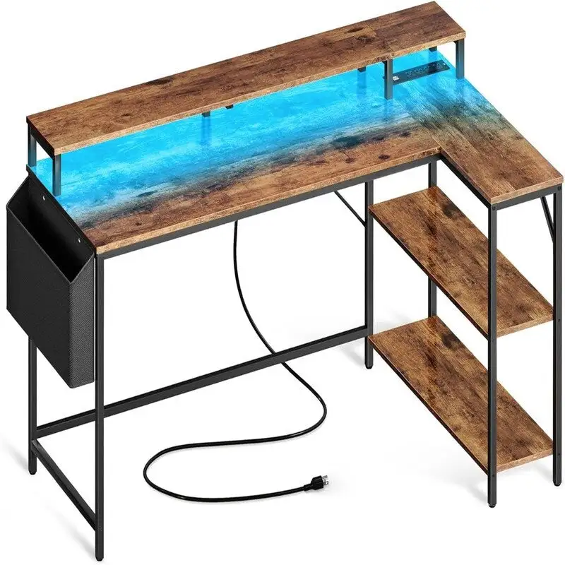 L Shaped Gaming Desk with LED Lights