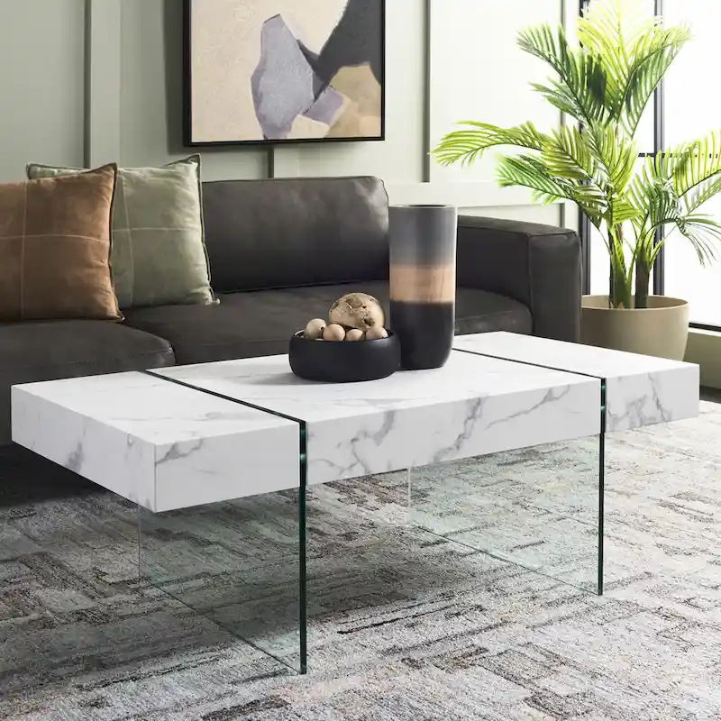 SAFAVIEH Pluma Glass Leg Rectangular Coffee Table - 43.3 W x 23.6 L x 15.7 H - 43Wx24Dx16H