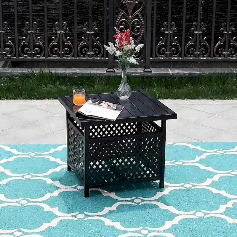 MAISON ARTS 3-Piece Patio Metal Dining Set of 2 Stackable Chairs and 1 Side table with Umbrella Hole