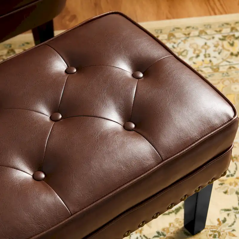 Glitzhome Set of 2 22W Leatherette Button-tufted Foot Stools Ottomans