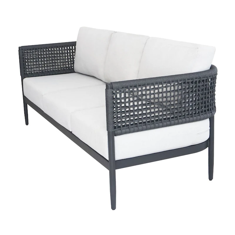 Outdoor Woven Abaca Rope 3 Seater Patio Sofa with Cushions