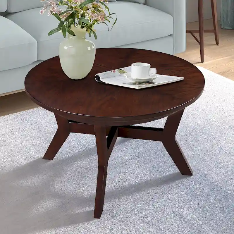 Farmhouse Wood Round Coffee Table with 4 Soild Wood Legs