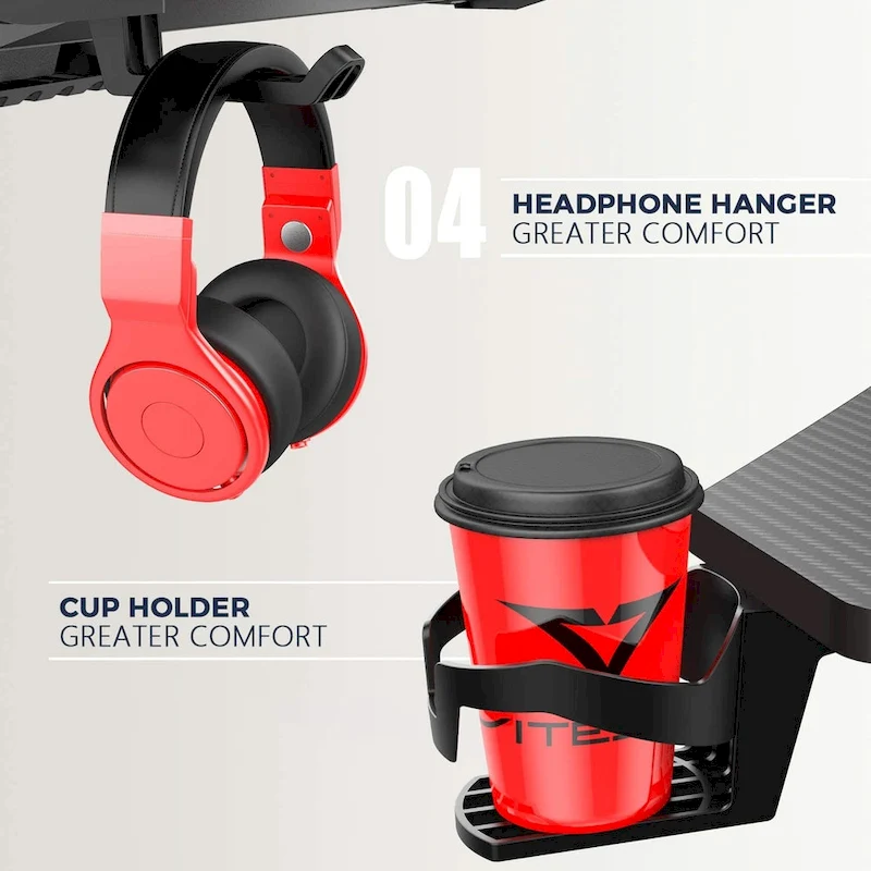 BOSSIN Ergonomic Gaming Desk T-Shaped Office PC Computer Desk with Full Desk Mouse Pad, Handle Rack, Cup Holder Headphone Hook