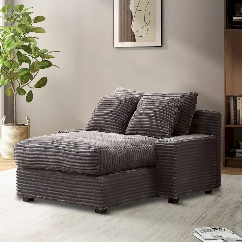 Modern Stylish Corduroy Fabric Upholstered Chaise Lounge Chair