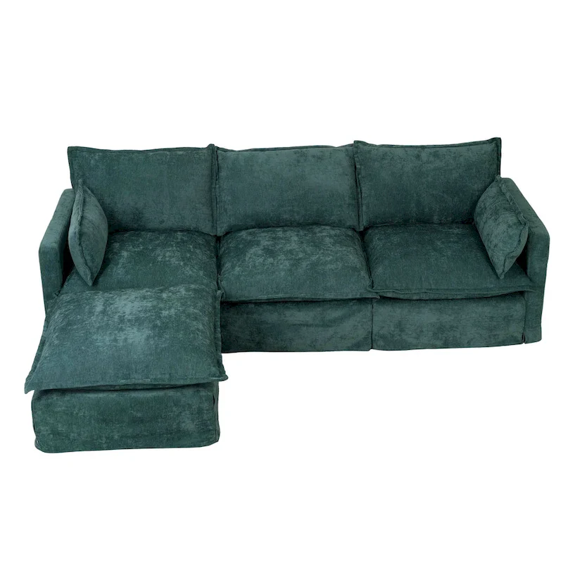 93.31  Faux Linen Modular Sectional Sofa with Movable Ottoman, Solid Wood Frame, and High-Resilience Foam Cushions