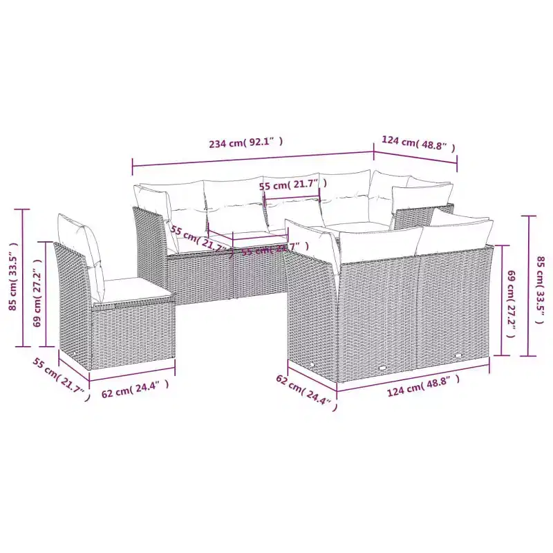 vidaXL Garden Sofa Set Rattan, Cushions
