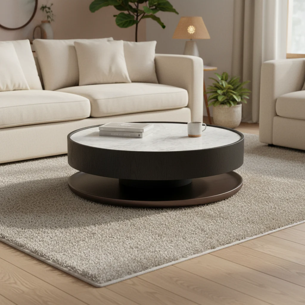 Modern Ceramic + Black Oak Round Coffee Table