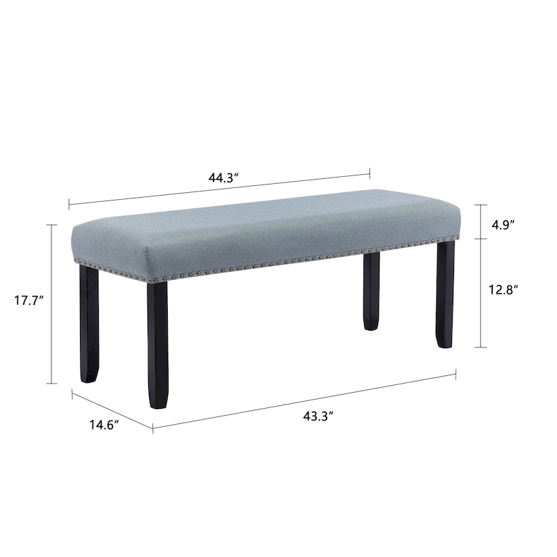 Modern 44 L Nailhead Trim Upholstered Bench with Wood Legs