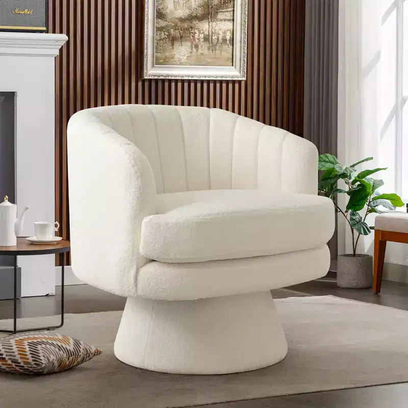 Bestier Swivel Accent Chair with Armrest, Barrel Chair with Curve Back and Soft Cushion, Round Single Sofa for Living Room, Beige