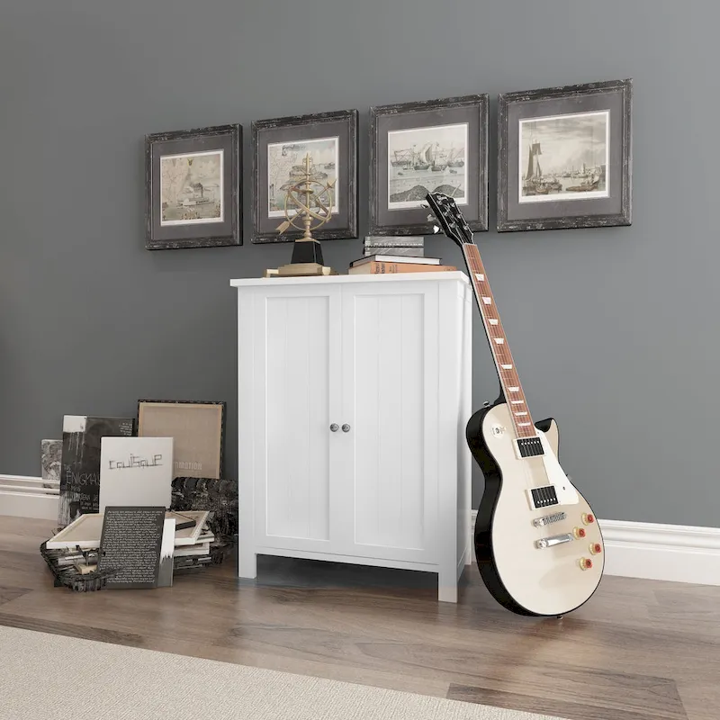 Wooden Bathroom Floor Storage Cabinet With 2 Adjustable Shelves