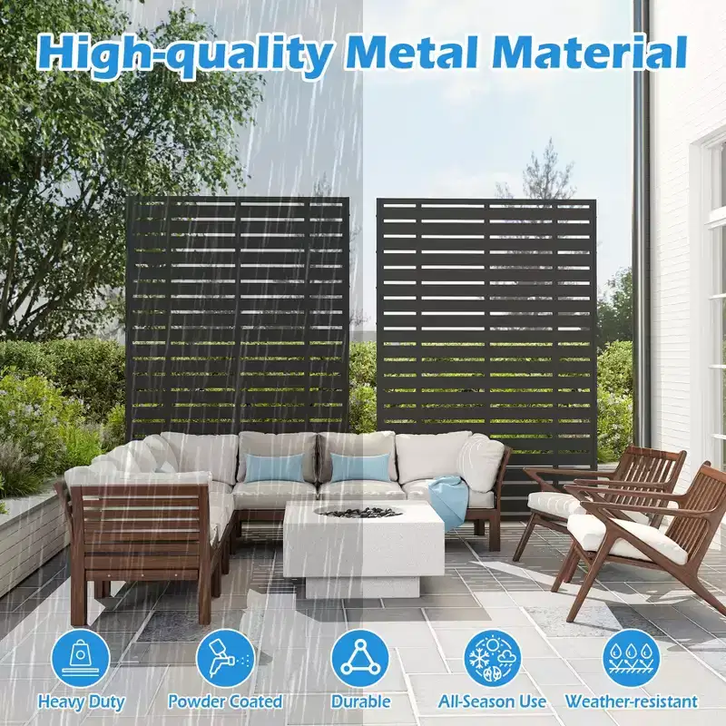 Clihome Freestanding Outdoor Privacy Screen with Metal Frame & Resin Panels