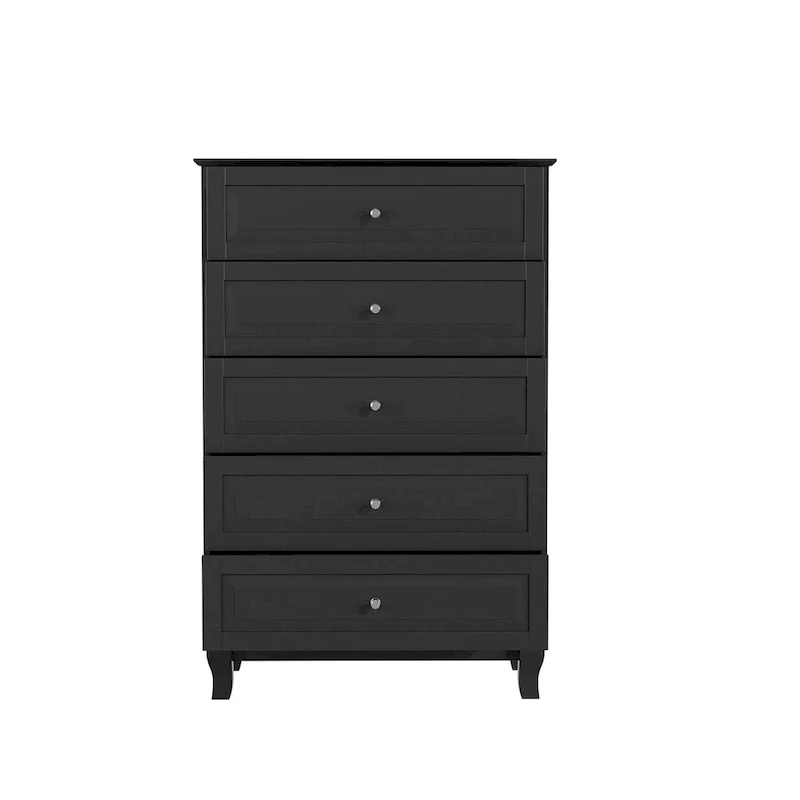 Black 5-Drawer Dresser with Wood Legs