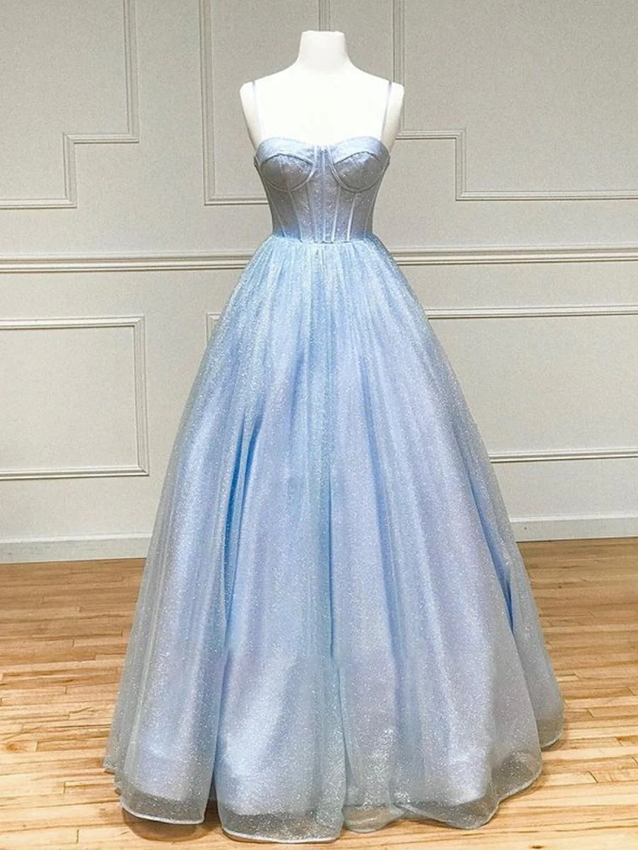 A Line Glitter Tulle Prom Dress with Pockets